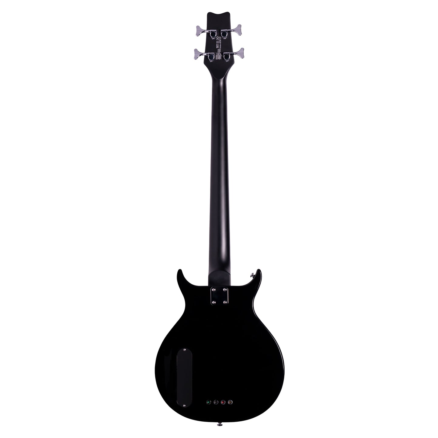 Rear view of Washburn Scavenger Bass Guitar Black on white background
