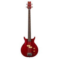 Front view of Washburn Scavenger Bass Guitar Trans Red on white background