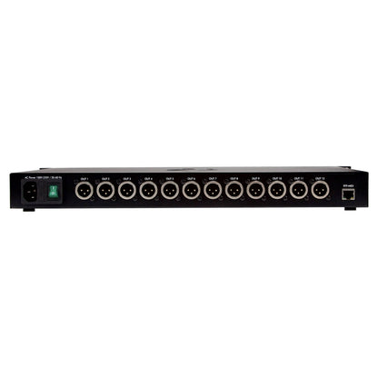 Rear ports view of iConnectivity PlayAUDIO1U Dual USB-C Playback Audio/MIDI Interface on white background